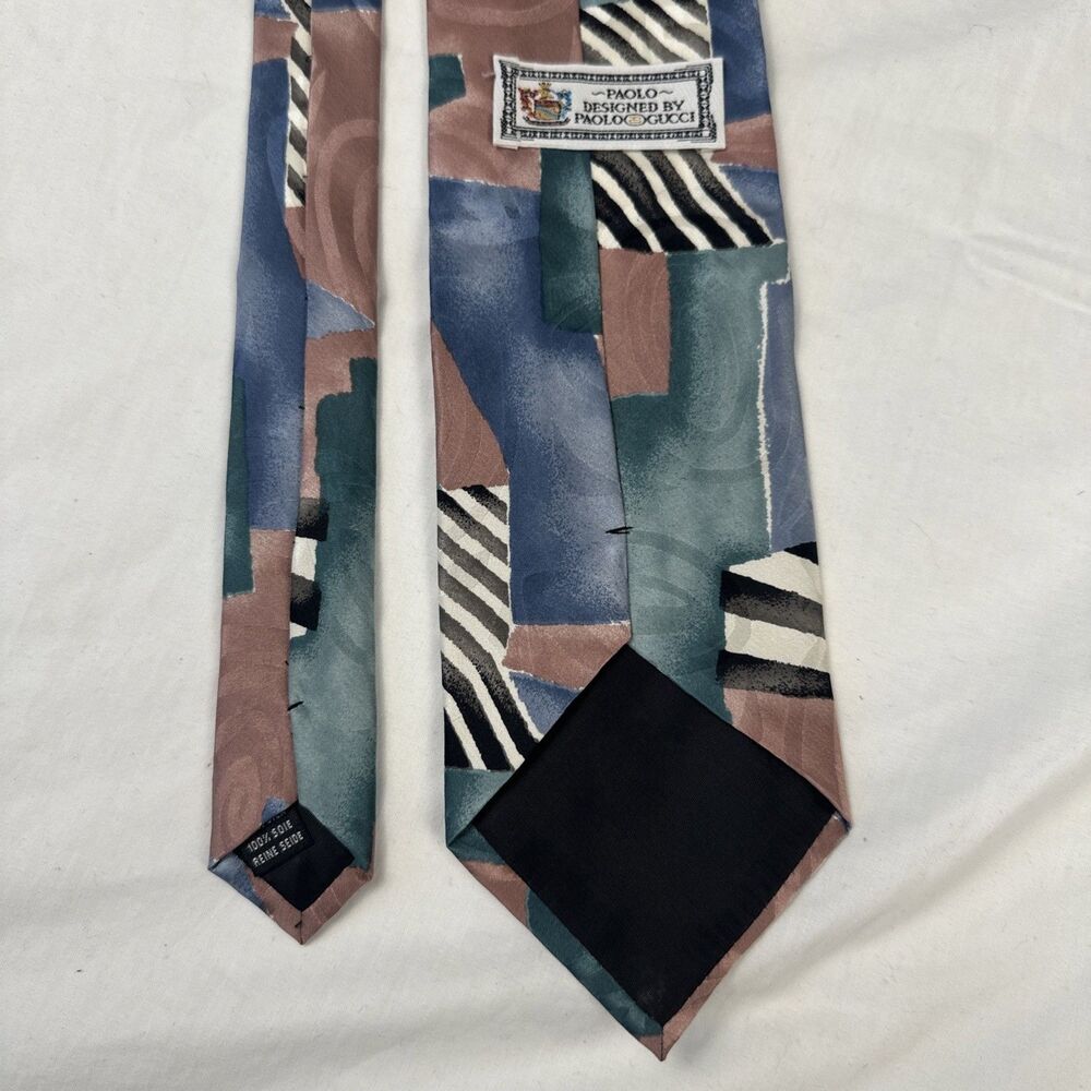 Gucci by Paolo Gucci Men's 100% Soie Seide Silk Tie Pink Blue Green Black White - Picture 7 of 9